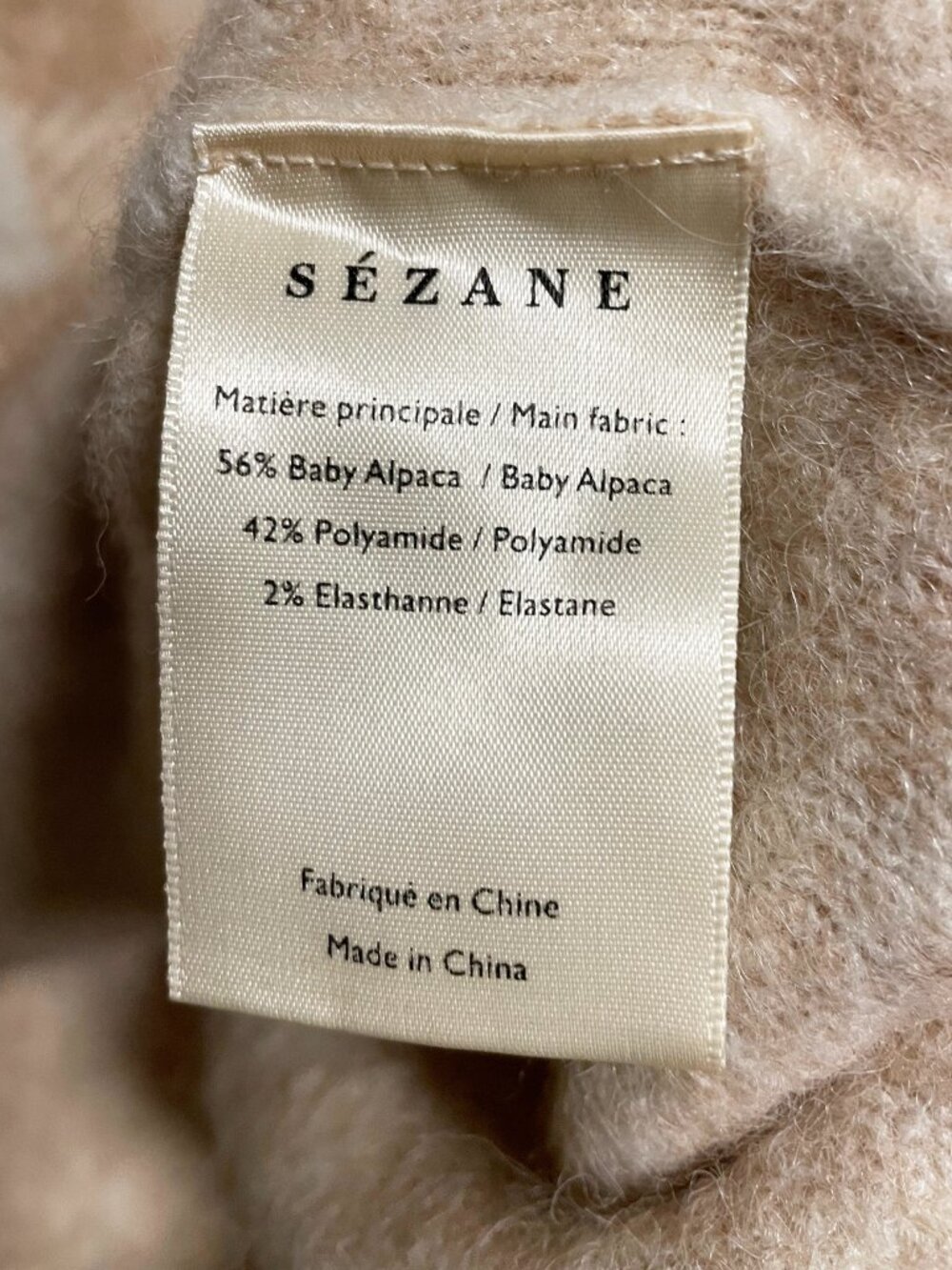 EUC Sezane Becky Wool Mohair Gingham Check Sweater Beige Ecru Large - Picture 7 of 8